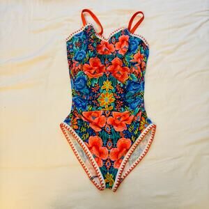 Figleaves Floral One-Piece Swimsuit Multicolor Bright Tropical Print Size 34DDD